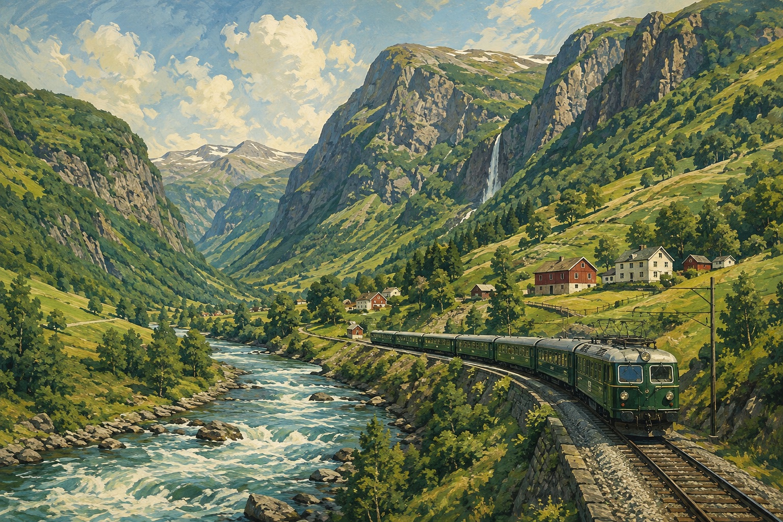 Illustration of Flåm Valley on Flåm Railway